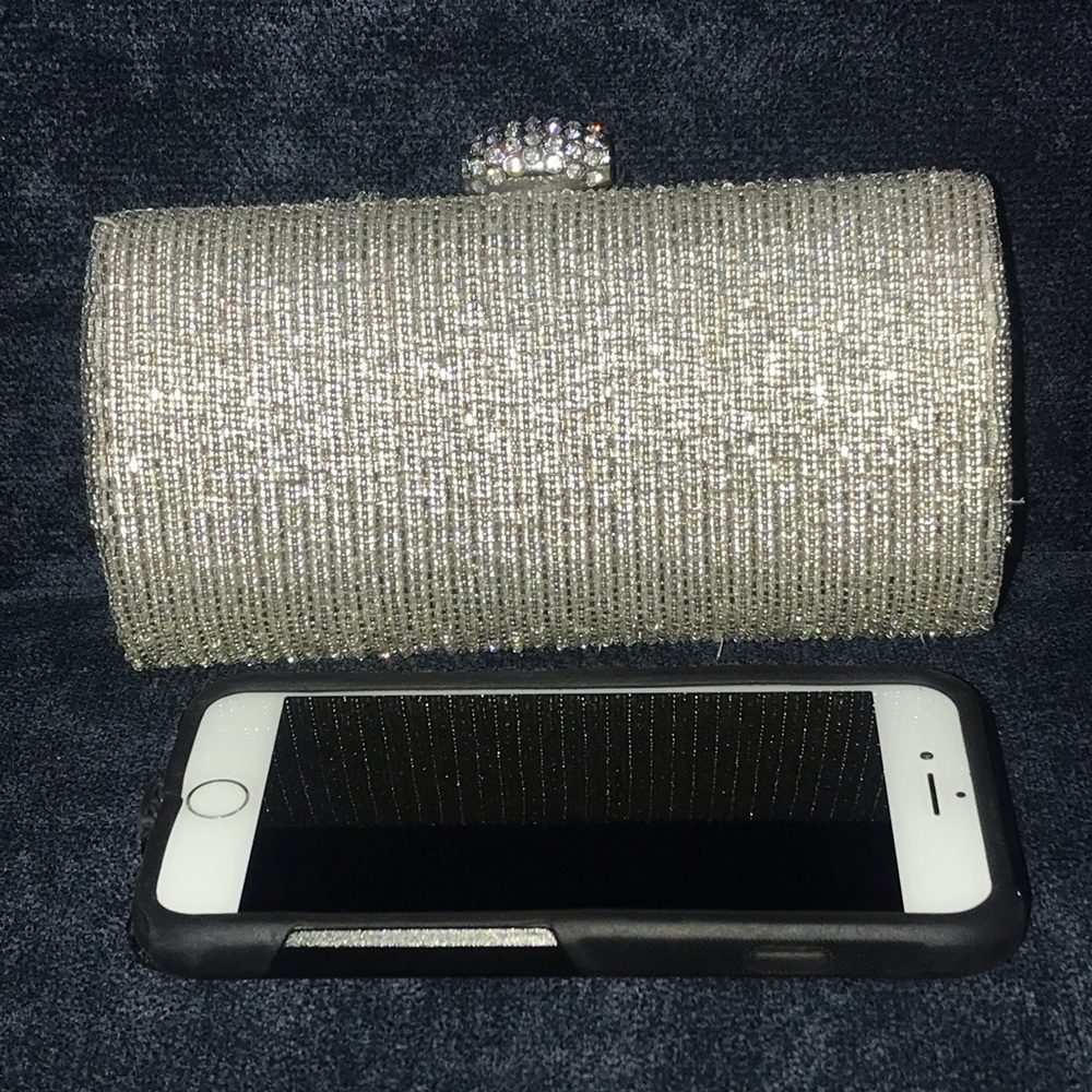 Dressy silver beaded clutch